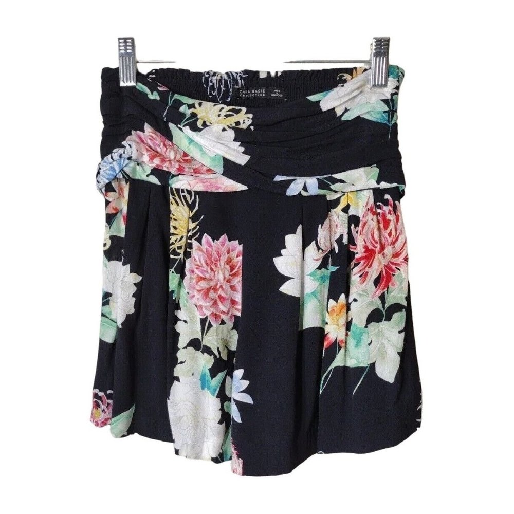 Zara Basic Shorts xs Wide Faux Wrap Waist Floral